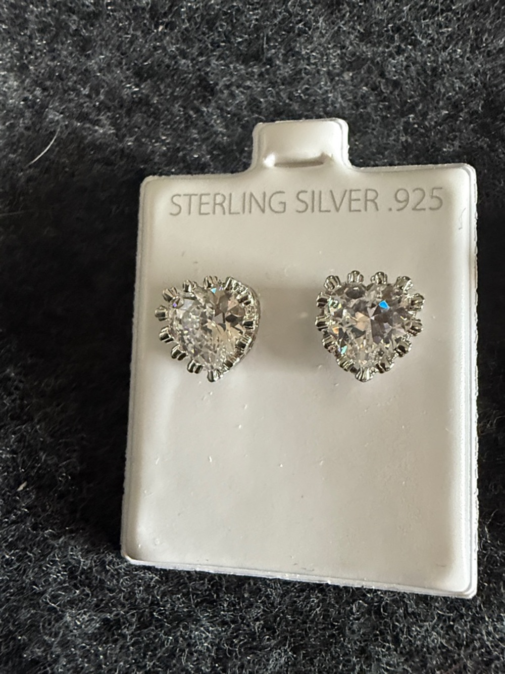 Sterling Silver Heart CZ Stud Earrings - White